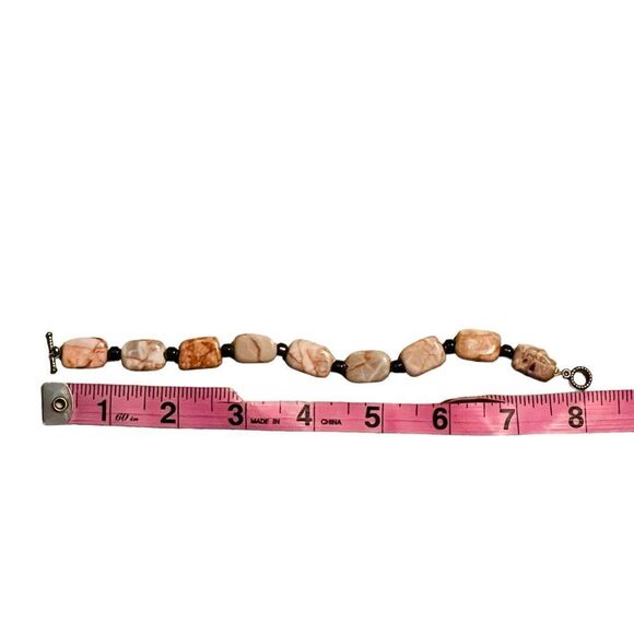 Handmade Pink Marble Jasper Toggle Bracelet with Hematite - Picture 9 of 10